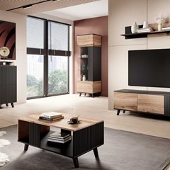 Display Cabinet W-1 Black Slat & Oak