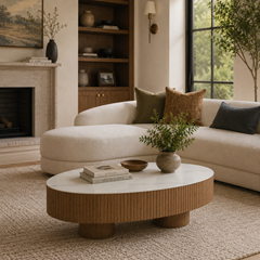 Coffee Table - White Marble Ceramic Top with Wood Frame 110 x 620 x 340