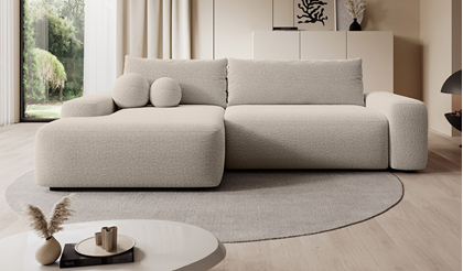 Corner Sofa Bed with Chaise Left 265cm – Light Beige