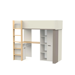 Loft Bed with Desk, Storage & Mirror – Beige & Grey