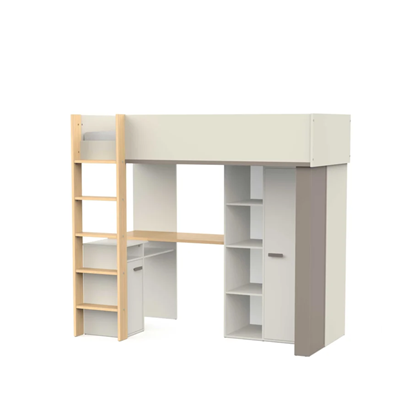 Loft Bed with Desk, Storage & Mirror – Beige & Grey