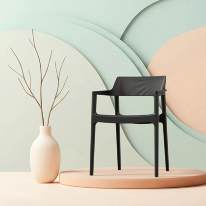 Modern Stackable Plastic Armchair – Black
