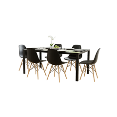 Set Dining Black Table Tempered Glass + 6 Chairs