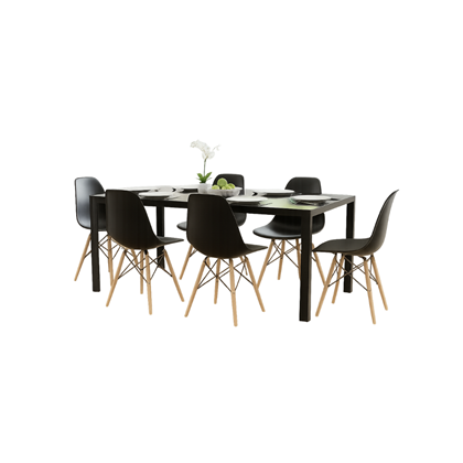 Set Dining Black Table Tempered Glass + 6 Chairs
