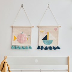 Multi-Coloured Wall Tapestry with Sailing Boat 25 x 25 cm