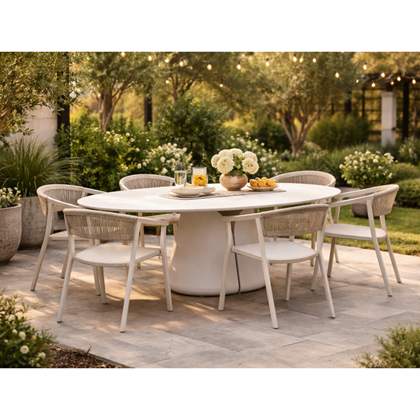 Set Dining Outdoor Light Beige  - Table Oval Shape & 6 Chairs