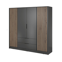 Wardrobe 4 Doors 2 Drawers – Oak & Graphite