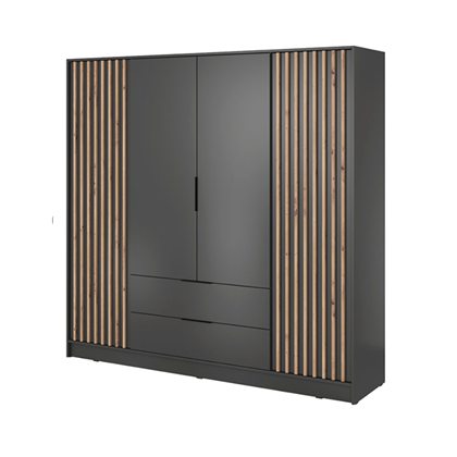 Wardrobe 4 Doors 2 Drawers – Oak & Graphite