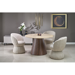 Travertine Round Dining Table - Walnut Base (4-Seater)