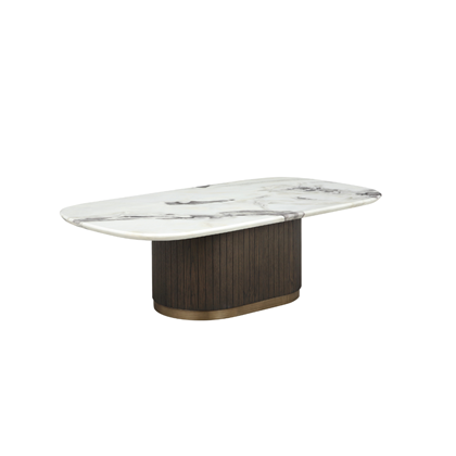 Coffee Table 130x70x40 cm - Ceramic Marble Effect Top with Dark Brown Oak MDF