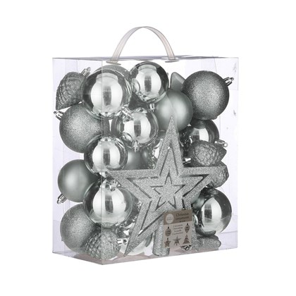 Shatterproof Plastic Christmas Baubles 40 Pieces Light Grey
