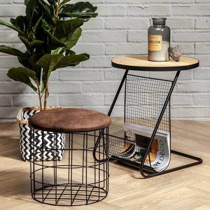 Table With Magazine Storage – Beige & Black