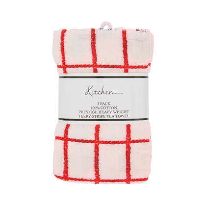 Kitchen Towel 3 Pack Stripe - 50x70cm - Red