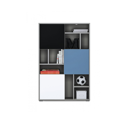 Bookcase 3D – White Alpine/Black Pearl/Muted Blue