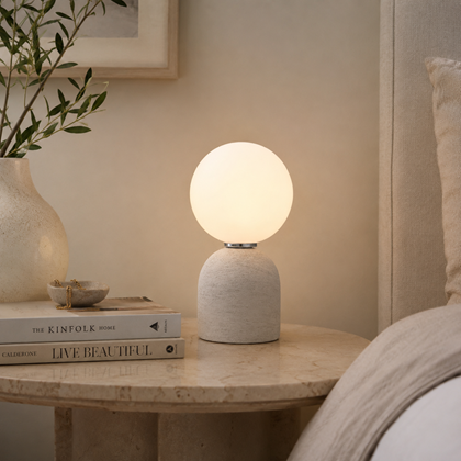 Round Ceramic Table Lamp - Light Grey & White