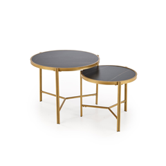 Set of Two Coffee Tables – Black Marble & Gold