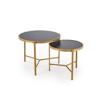 Set Of Two Coffee Tables Black Marble Gold