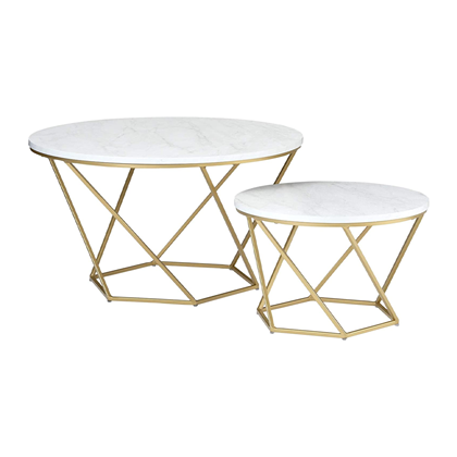 Set Of 2 Modern Round Nesting Coffee Table - Marble and Gold