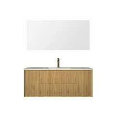 Bathroom Vanity Unit Oak Finish 121cm - Integrated Ceramic Basin (2B)