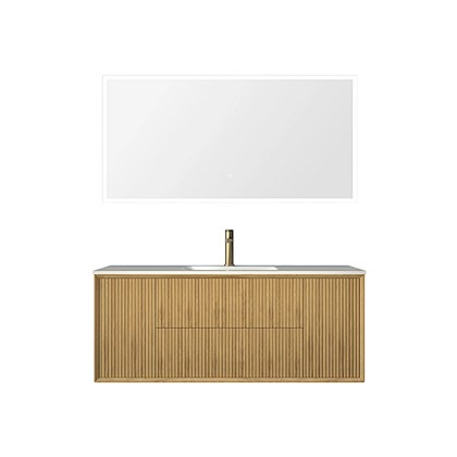 Bathroom Vanity Unit Walnut 121x50cm - Integrated Ceramic Basin