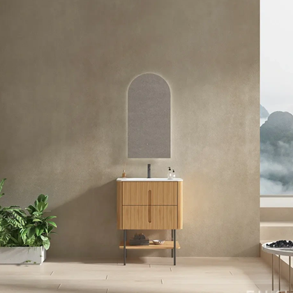 Floor Mount Bathroom Vanity Walnut Lacquer