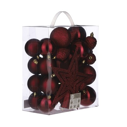 House of Seasons Shatterproof Plastic Christmas Baubles - 40 Pieces Dark Red