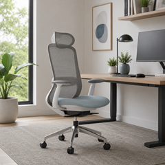 Office Chair with Adjustable Headrest - Light Blue