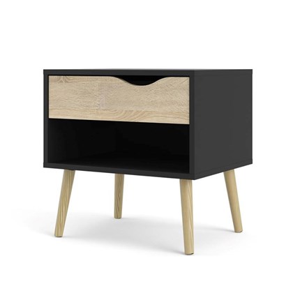 Oslo Nightstand 1 Drawer  Matt Black & Oak