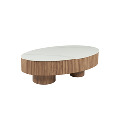 Coffee Table - White Marble Ceramic Top with Wood Frame 110 x 620 x 340