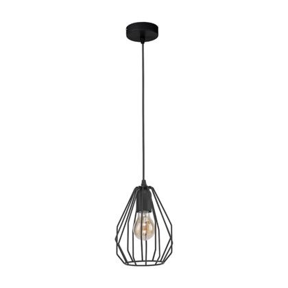Pendant Lamp Metal Black E27 Diamond-Shaped Cage