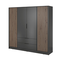 Wardrobe 4 Doors 2 Drawers – Oak & Graphite
