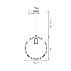 Suspension Lamp Metal E27 Circle Black