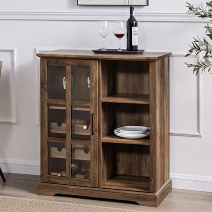 Sliding Glass Door Cabinet  Rustic Oak