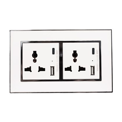 2 Gang 13Amp Socket USB-C – White Temp Glass