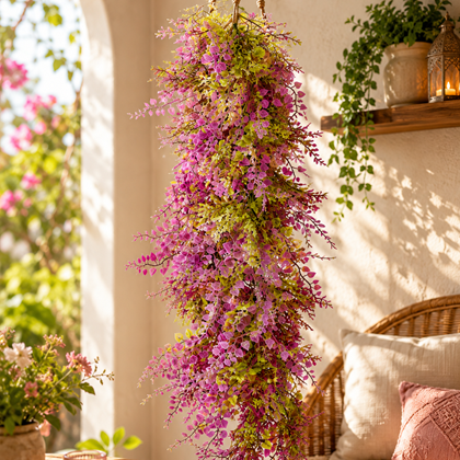 Purple Fern Artificial Hanging Plant