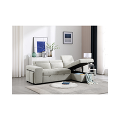 Reversible Corner Sofa Bed with Storage & 2 Ottomans - Beige