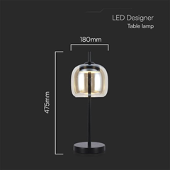 LED Designer Table Lamp – Metal & Glass, 3000K Amber