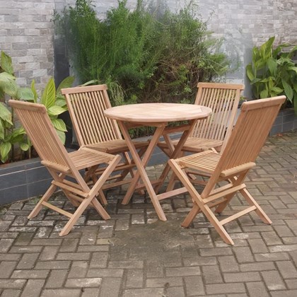 Teak Folding Round Table Set of 5
