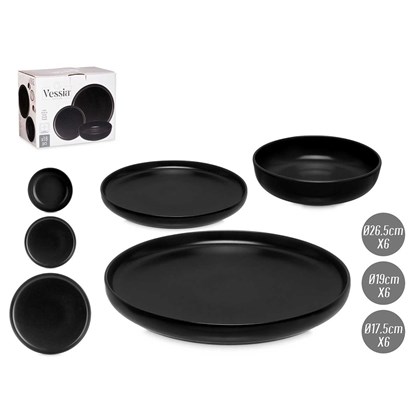 Set of 18 pcs Stoneware Dinnerware Black