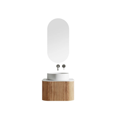 Bathroom Vanity Unit  Acacia Wood Melamine 60x36cm - Round Ceramic Basin (3B)