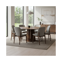 Dining Table with Walnut Chair – Light Grey & Walnut