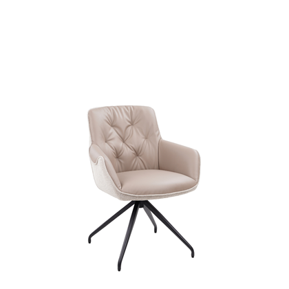 Swivel Dining Chair – Leather Taupe & Light Grey Fabric