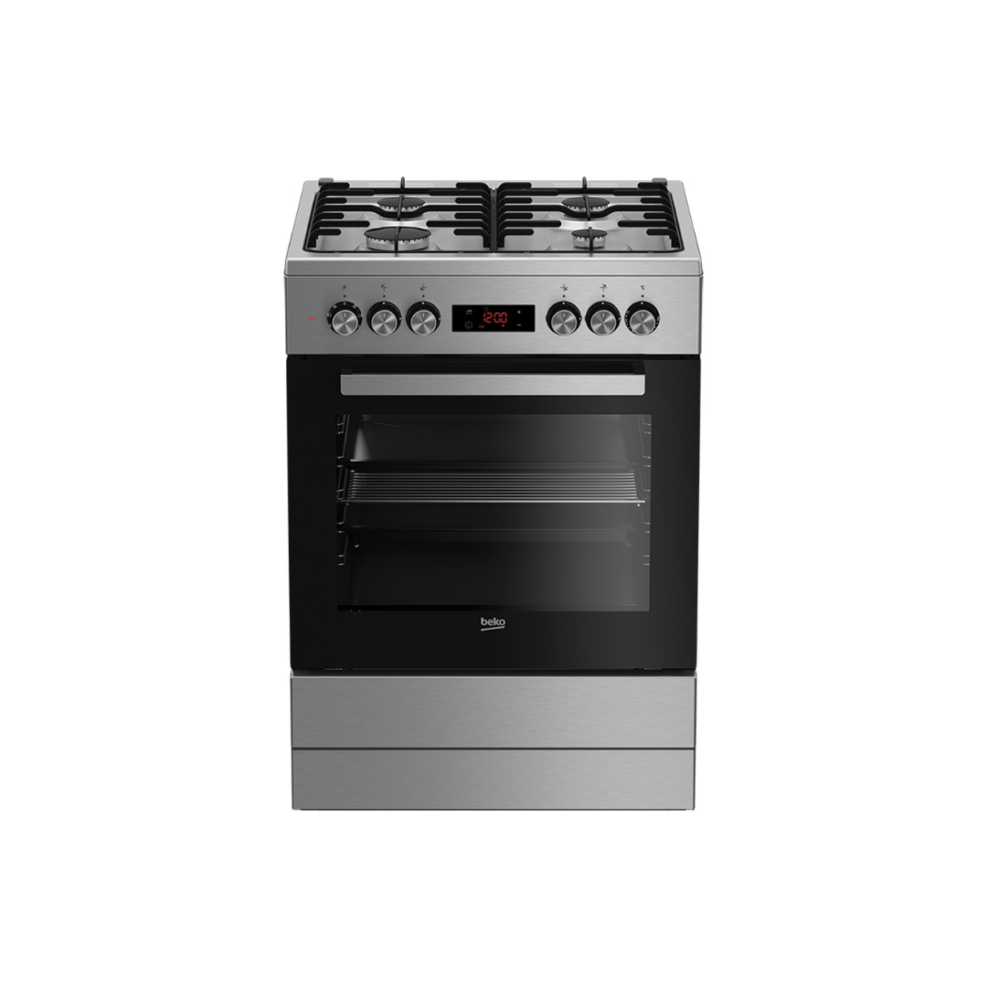 Beko Cooker Dual Fuel Black & Steel - Gas Hob & Electric Oven