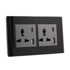 2 Gang 13AMP Socket USB C Black Temp Glass