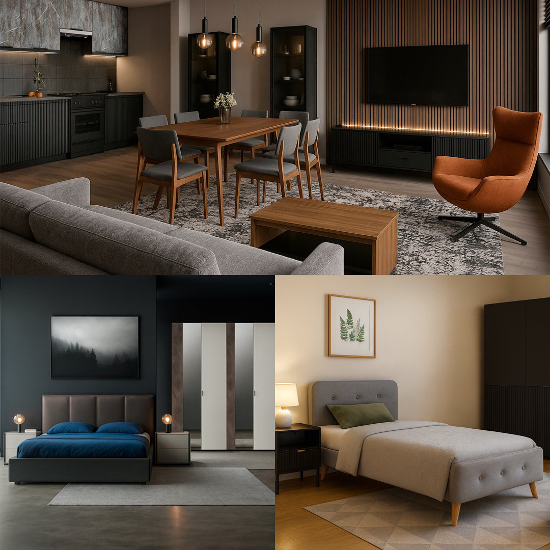 Apartment Package Set - Slate Black & Walnut