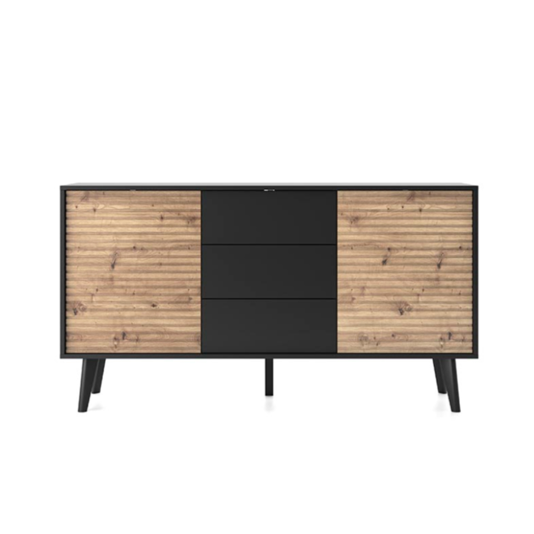 Sideboard 2 Door 3 Drawers – Black & Oak