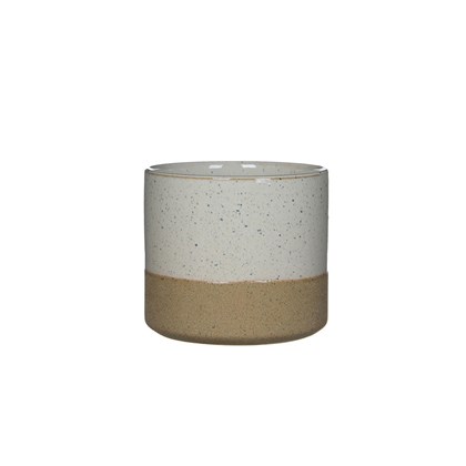 Round Ceramic White and Beige Pot - 14.5x16cm