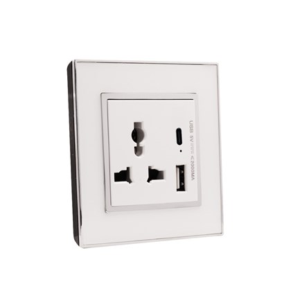 1 Gang 13Amp Socket Usb-C Wh Mirror Frame