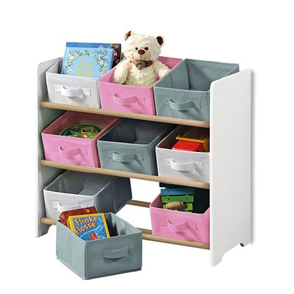 Childrens White Storage Shelf - Pink Grey and White