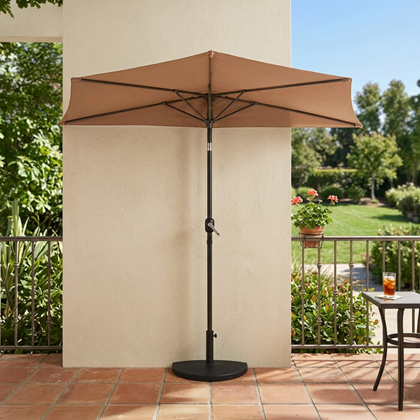 Set Steel Half Umbrella 2.7m Light Brown & Dark Grey Base with Black Half Base